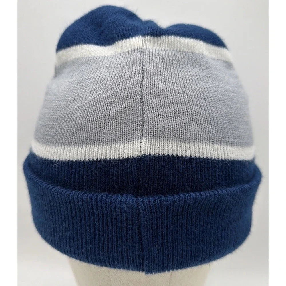 Dallas Cowboys Knit Beanie Hat 100% Acrylic Navy Blue, Gray & White Winter Cap.